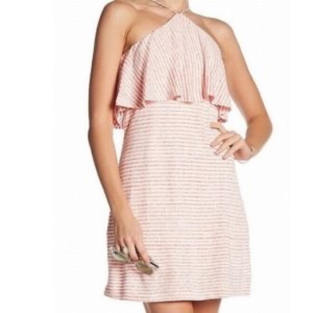 New Splendid Mini Stripe Halter Popover Dress Linen Blend Size Small - Picture 1 of 11